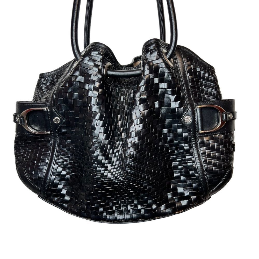 COLE HAAN Village Weave Leather Handbag Hobo or Circular in Black
